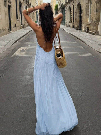 Pleated Spaghetti Strap Maxi Dress with Flowing Silhouette 6