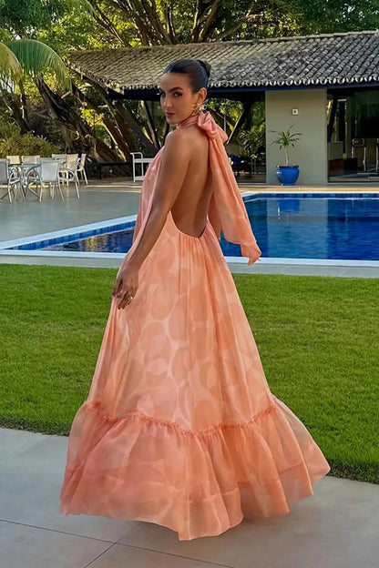 Printed Halter Neck Wedding Guest Maxi Dress 1
