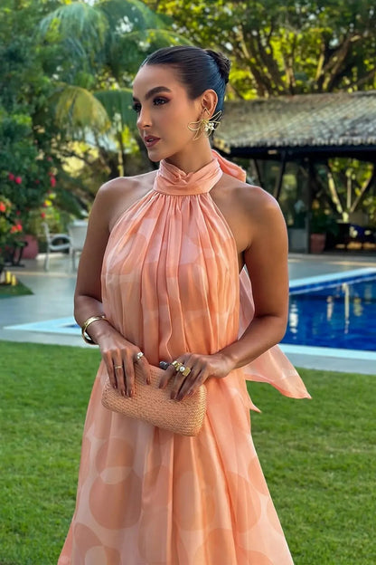 Printed Halter Neck Wedding Guest Maxi Dress 2