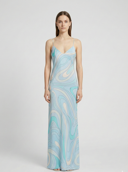 Printed Slip Maxi Dress – Sleek Evening Silhouette Dress for Women 0