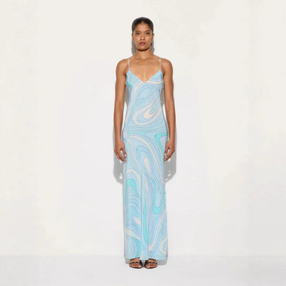 Printed Slip Maxi Dress – Sleek Evening Silhouette Dress for Women 1