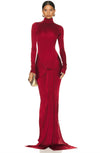Red High Neck Maxi Dress 0