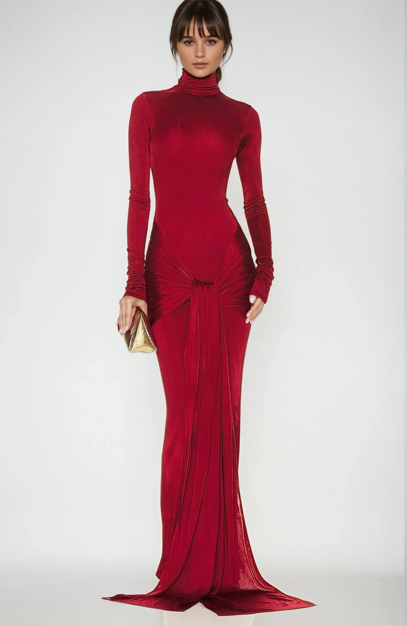Red High Neck Maxi Dress 1