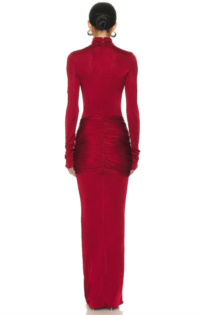 Red High Neck Maxi Dress 4