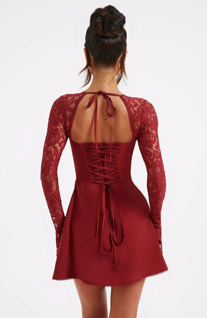 Red Lace Up Mini Dress 2