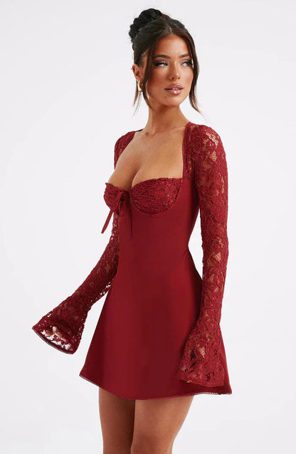 Red Lace Up Mini Dress 3
