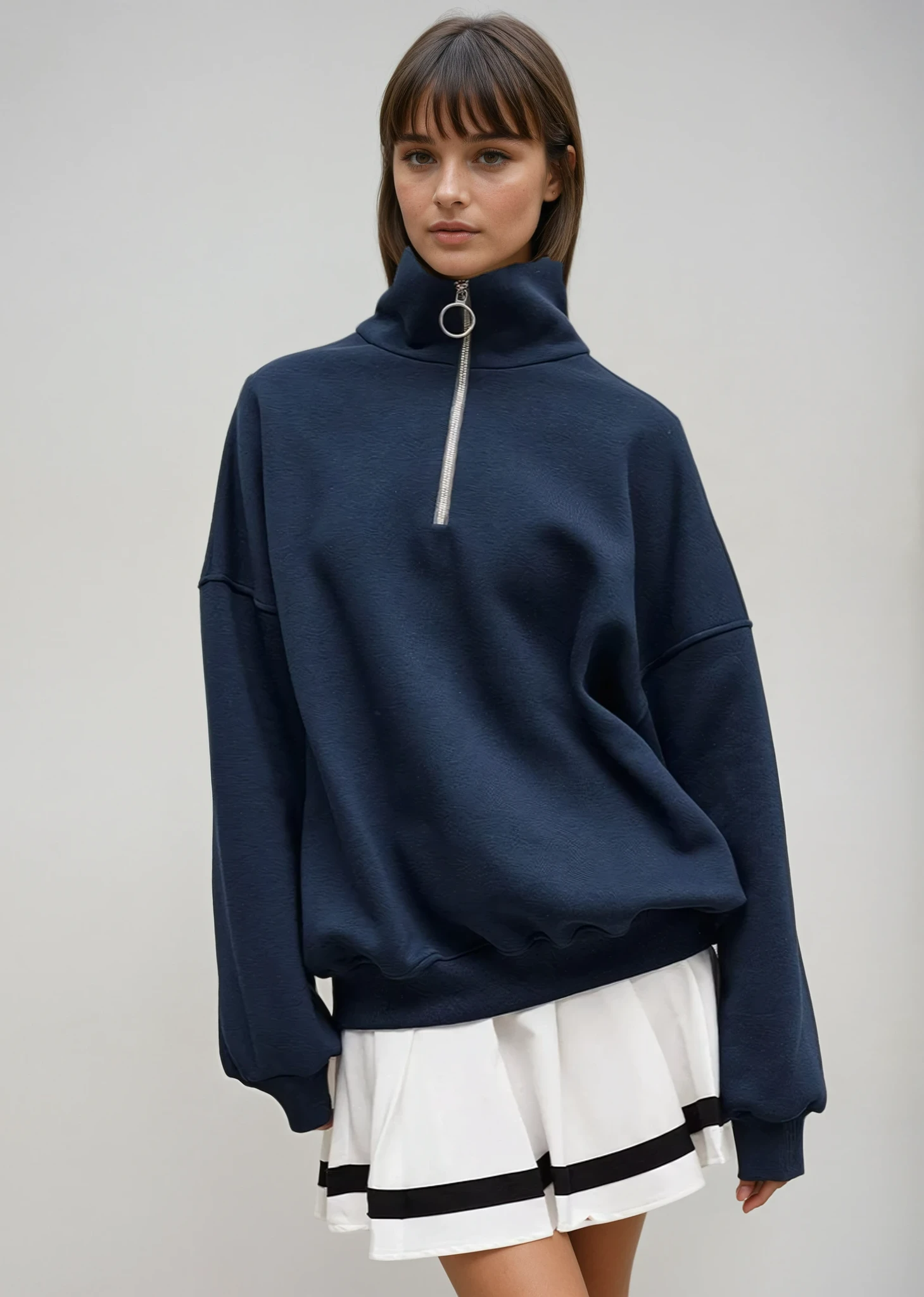 Relaxed Fit Zip-Up Sweater 0