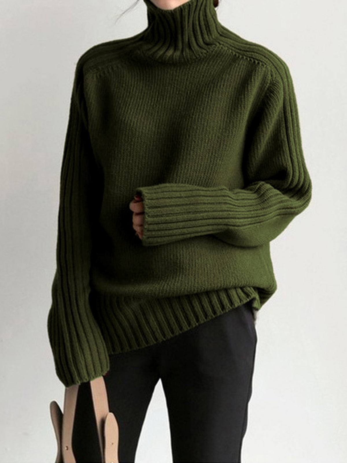 Ribbed Mock Neck Knit Sweater 5