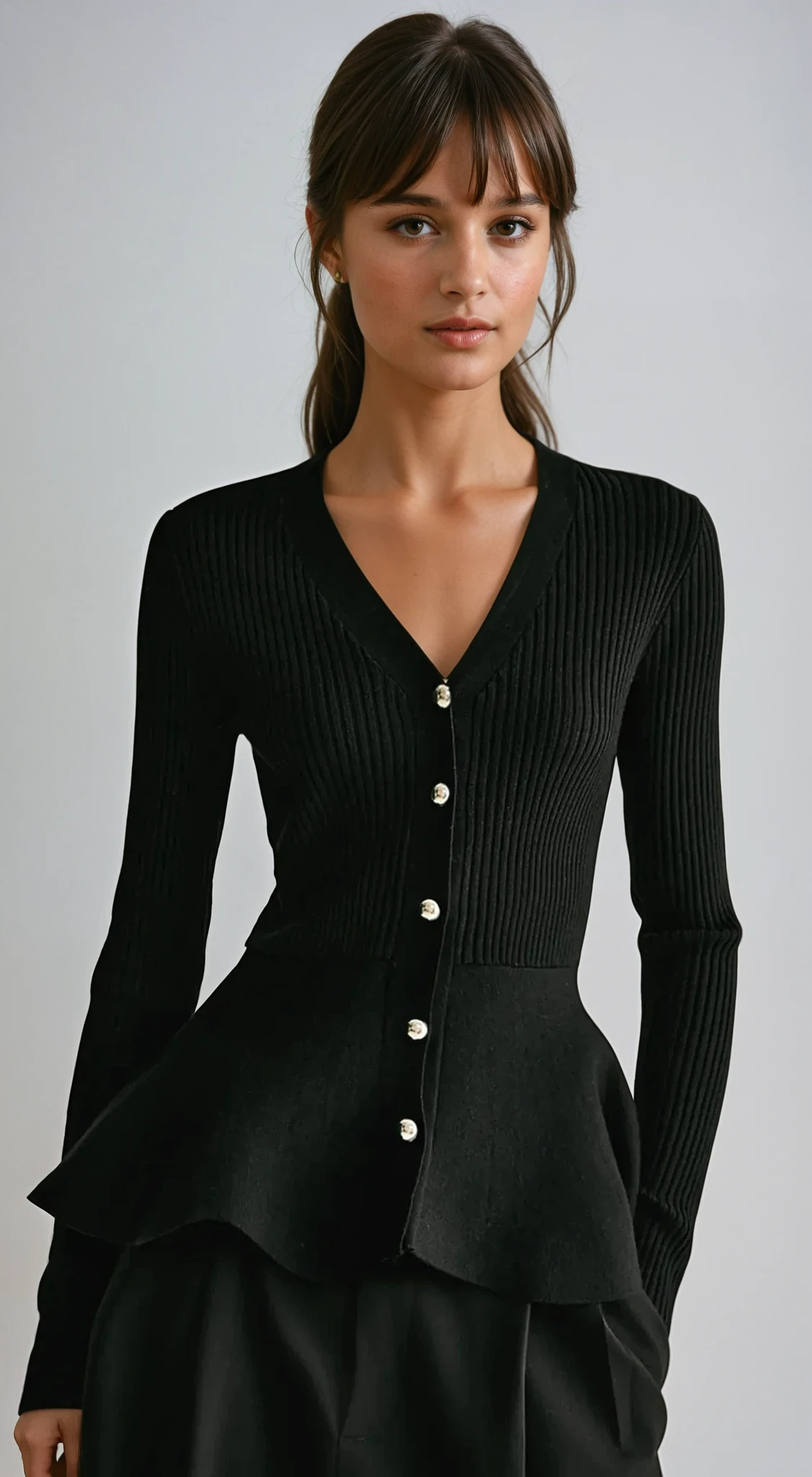 Ribbed Peplum Button Knit Top 0