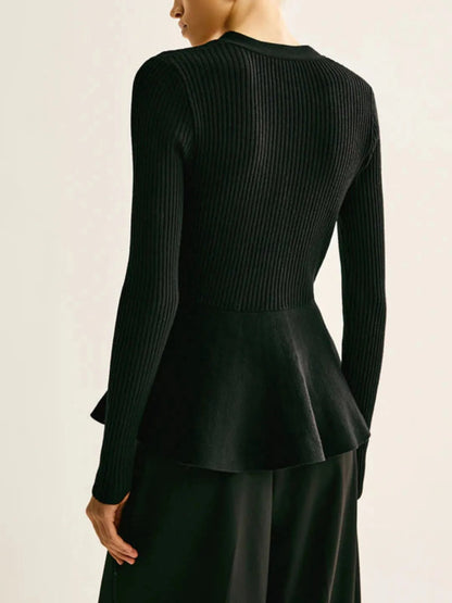 Ribbed Peplum Button Knit Top 2