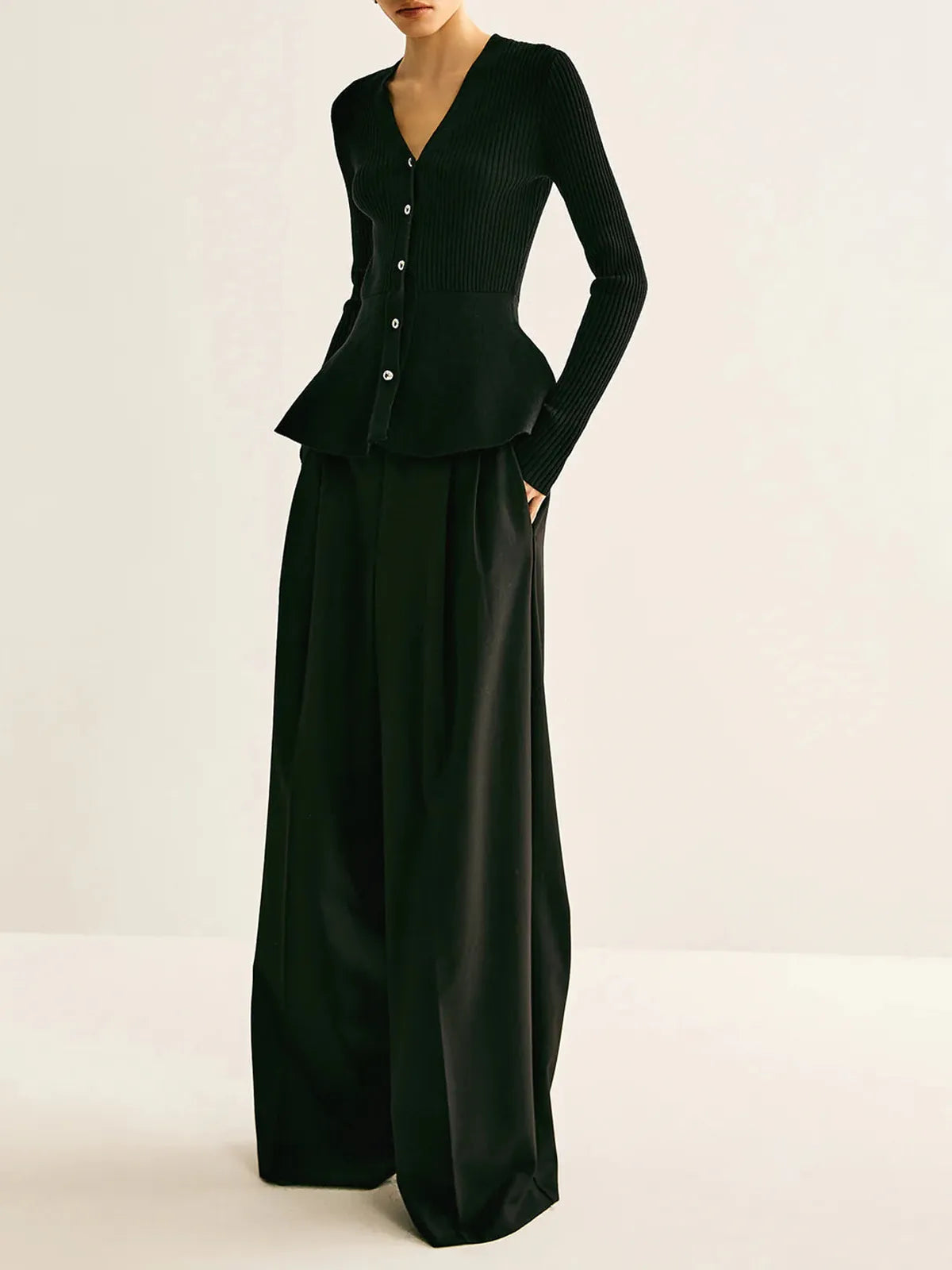 Ribbed Peplum Button Knit Top 3