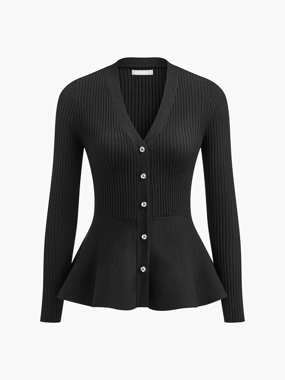 Ribbed Peplum Button Knit Top 4