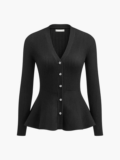 Ribbed Peplum Button Knit Top 4