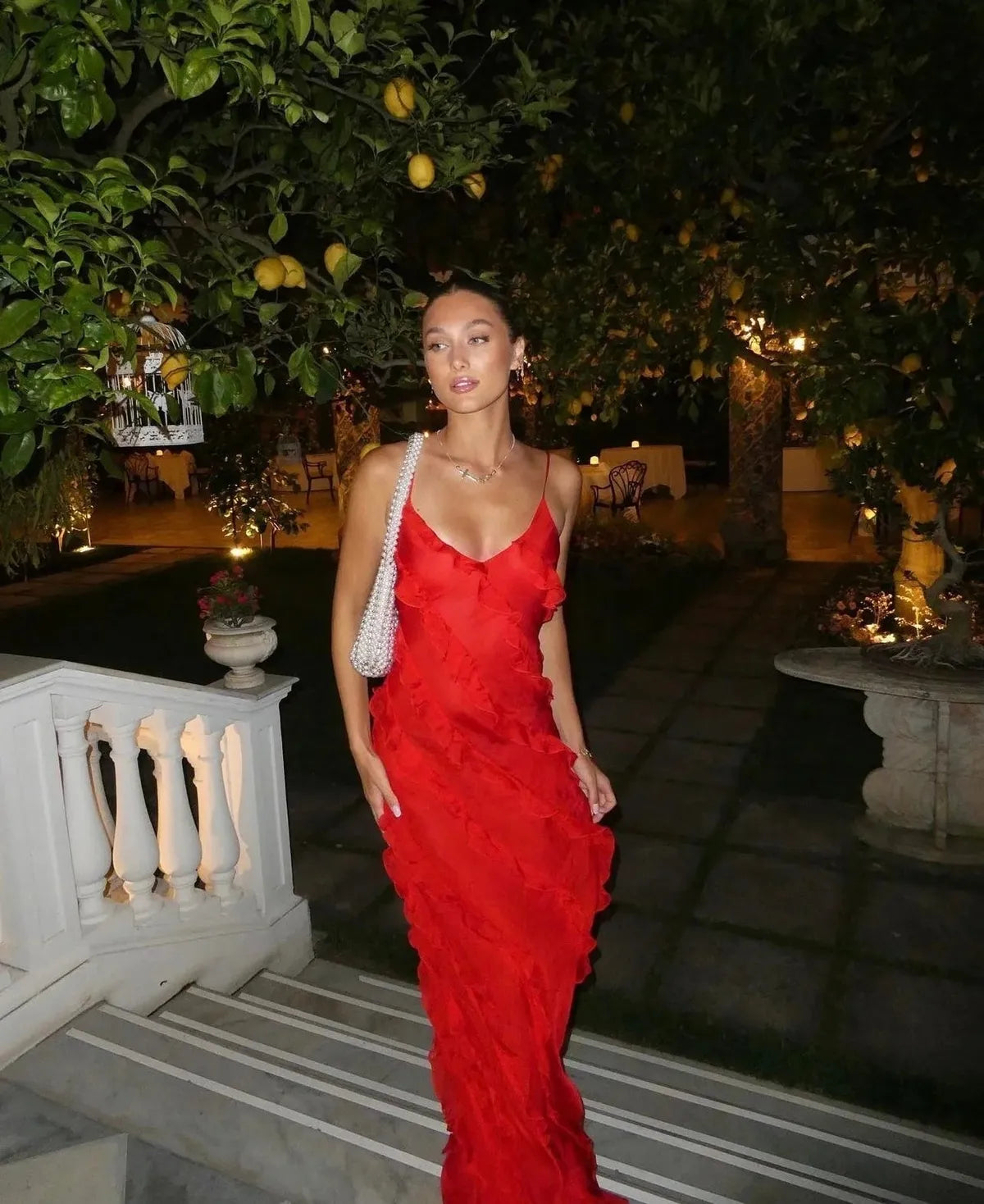 Romantic Ruffle Chiffon Maxi Dress 0