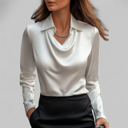 Rose | Elegant Draped Neck Blouse with Long Sleeves - Lumina 0
