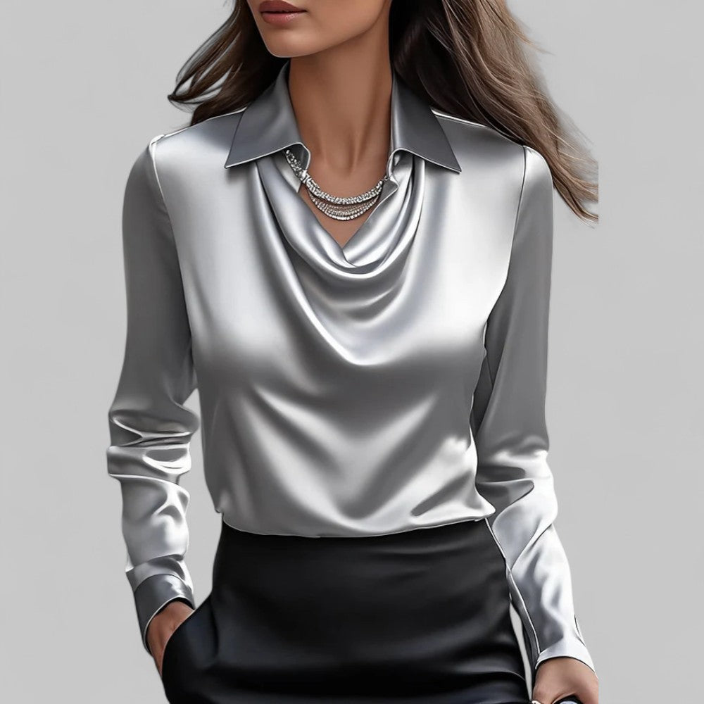 Rose | Elegant Draped Neck Blouse with Long Sleeves - Lumina 1