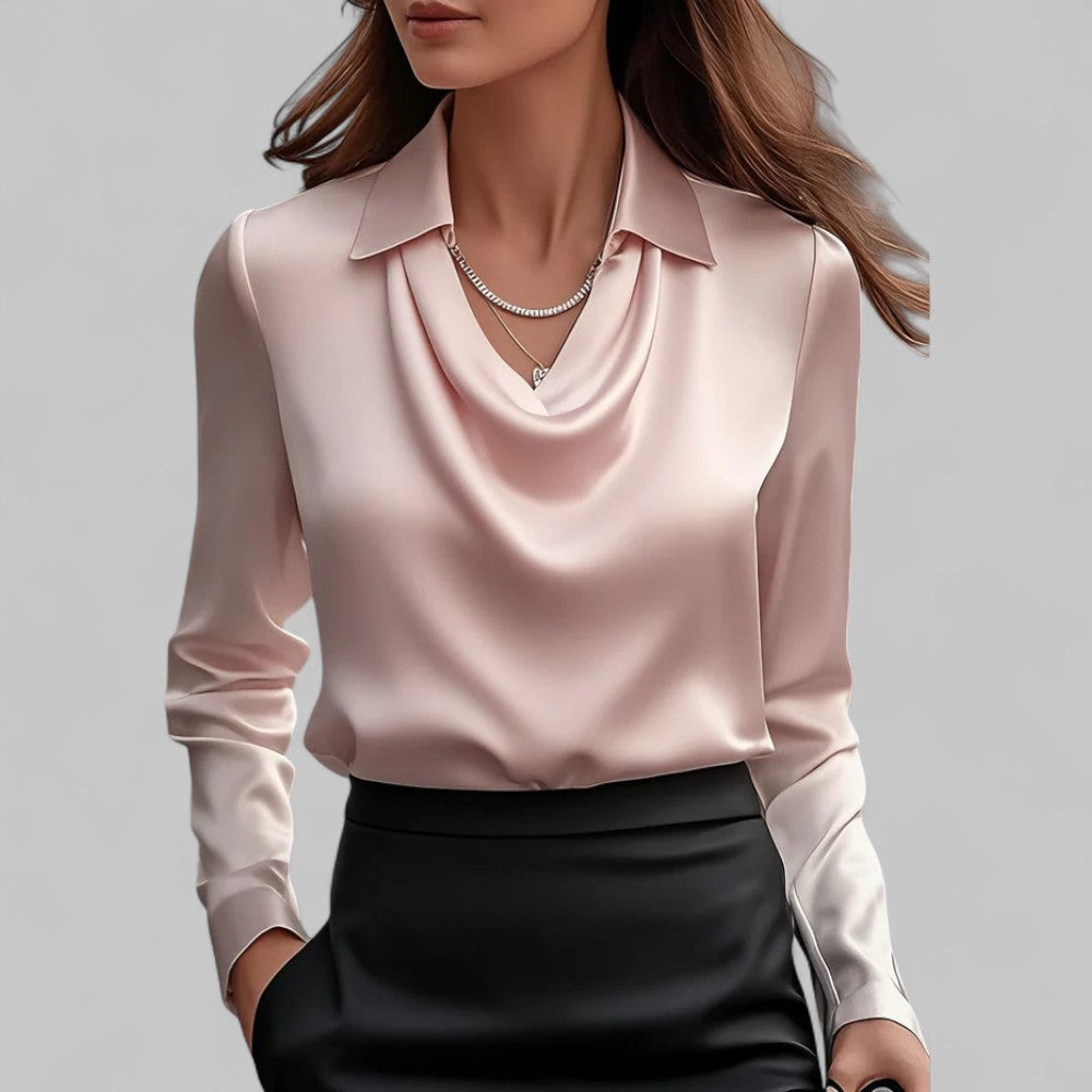 Rose | Elegant Draped Neck Blouse with Long Sleeves - Lumina 2