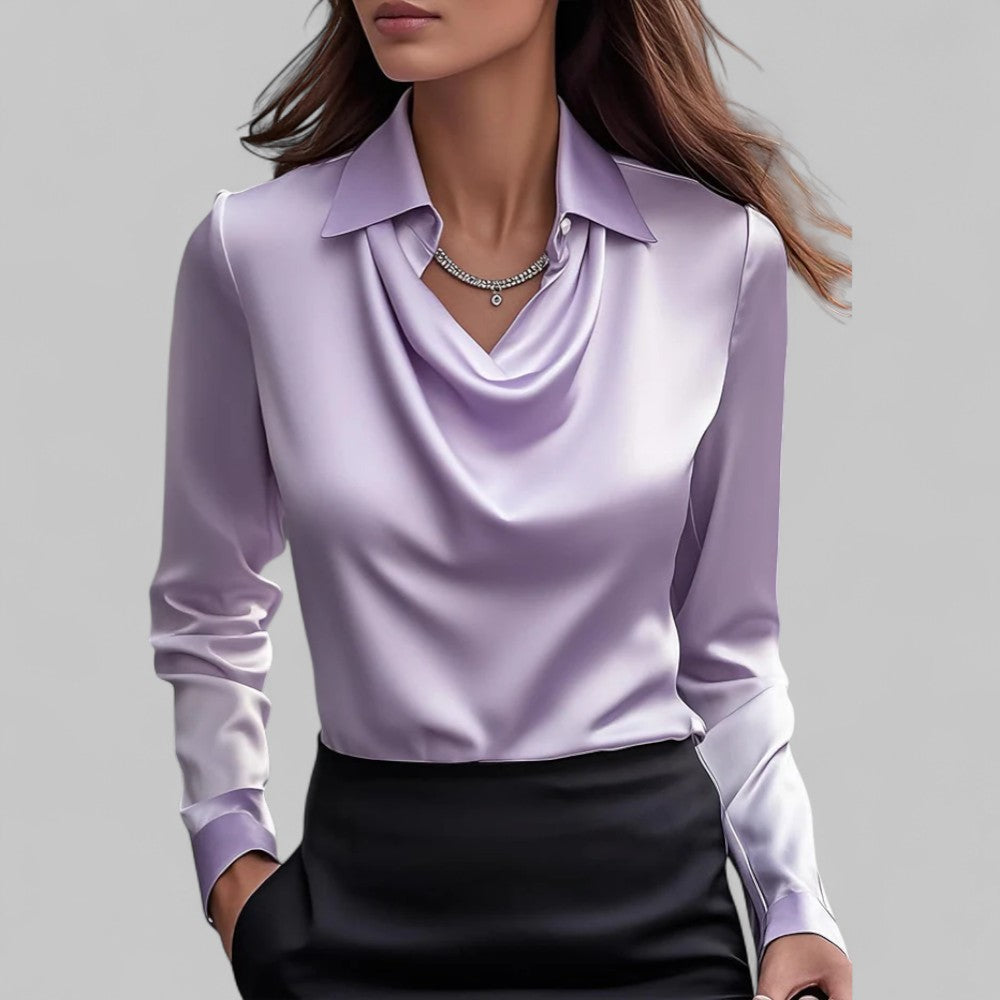 Rose | Elegant Draped Neck Blouse with Long Sleeves - Lumina 3
