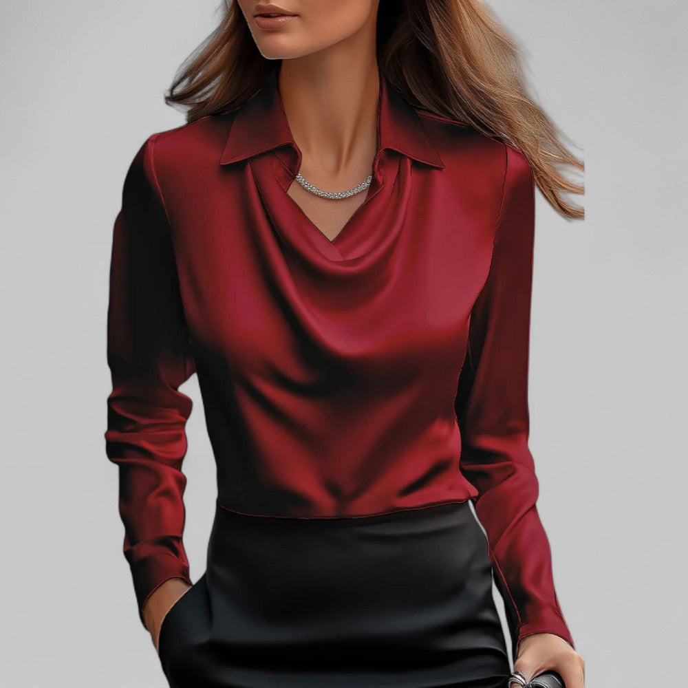 Rose | Elegant Draped Neck Blouse with Long Sleeves - Lumina 4