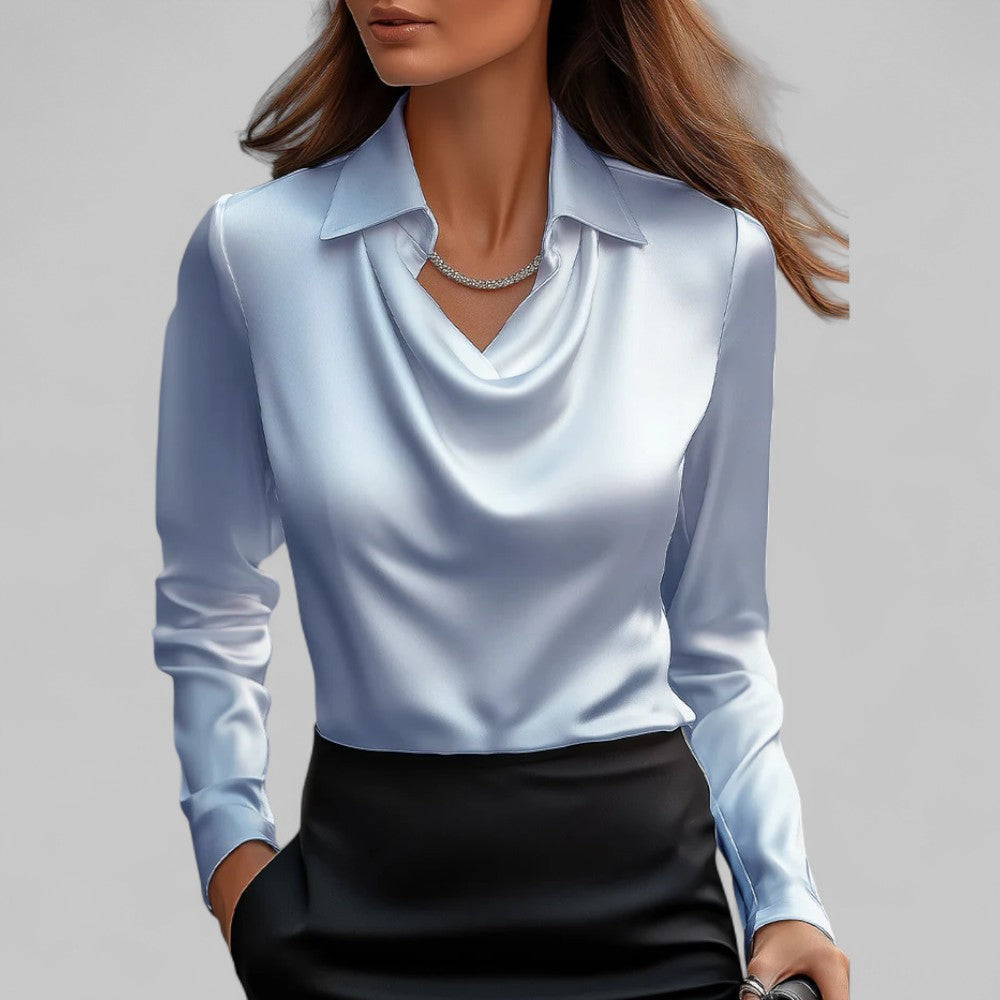 Rose | Elegant Draped Neck Blouse with Long Sleeves - Lumina 5