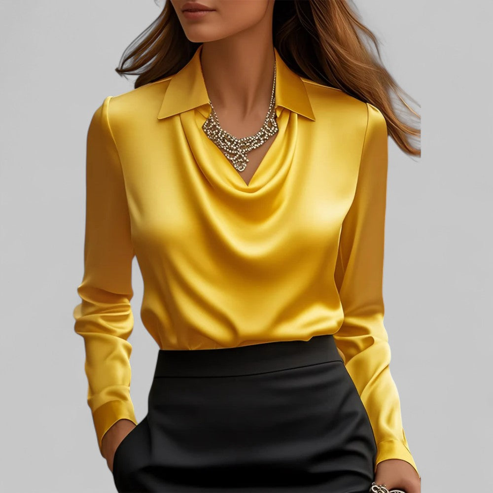 Rose | Elegant Draped Neck Blouse with Long Sleeves - Lumina 6