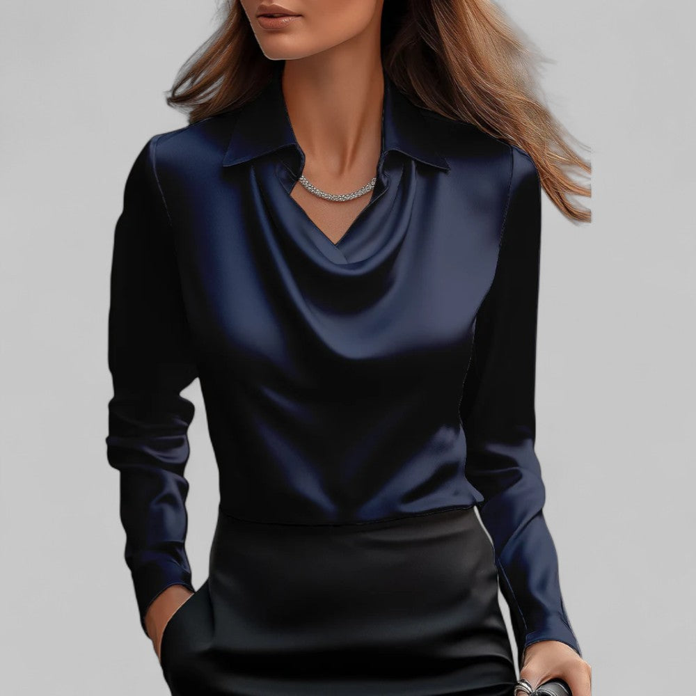 Rose | Elegant Draped Neck Blouse with Long Sleeves - Lumina 7