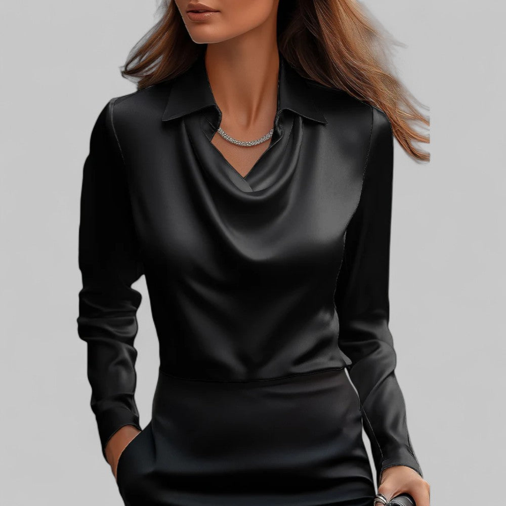 Rose | Elegant Draped Neck Blouse with Long Sleeves - Lumina 8