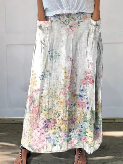 Roxane™ | Vintage Botanical Floral Elastic waistband Pocket Skirt 0