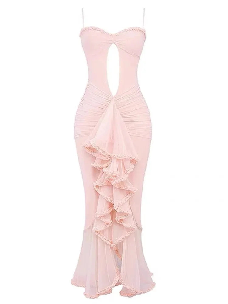 Ruched Cut Out Maxi Dress with Asymmetric Hem Detail 0