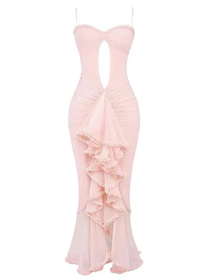 Ruched Cut Out Maxi Dress with Asymmetric Hem Detail 0