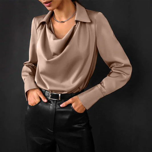 Samantha | Elegant Draped Neck Blouse with Long Sleeves - Lumina 0