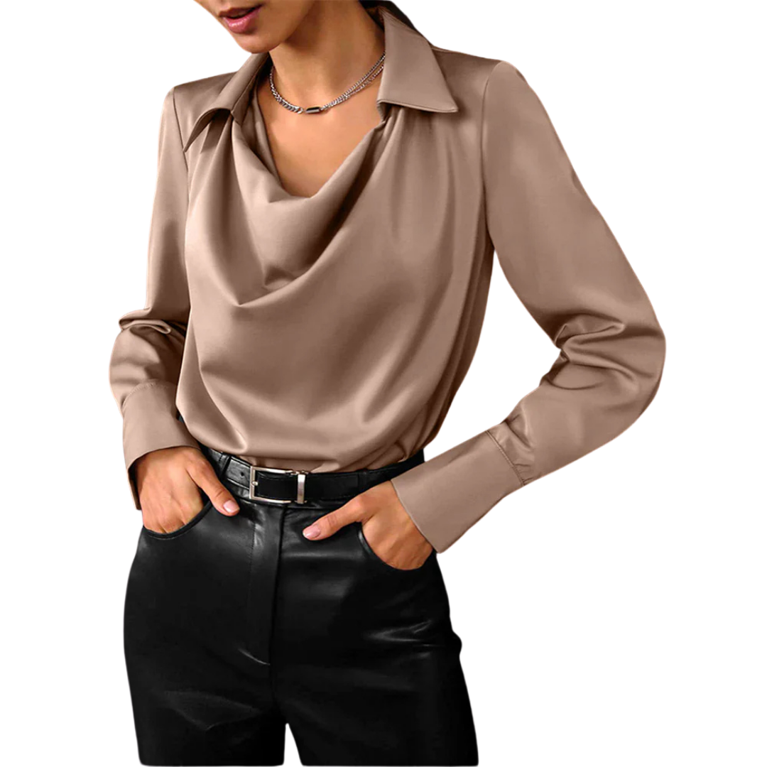 Samantha | Elegant Draped Neck Blouse with Long Sleeves - Lumina 2