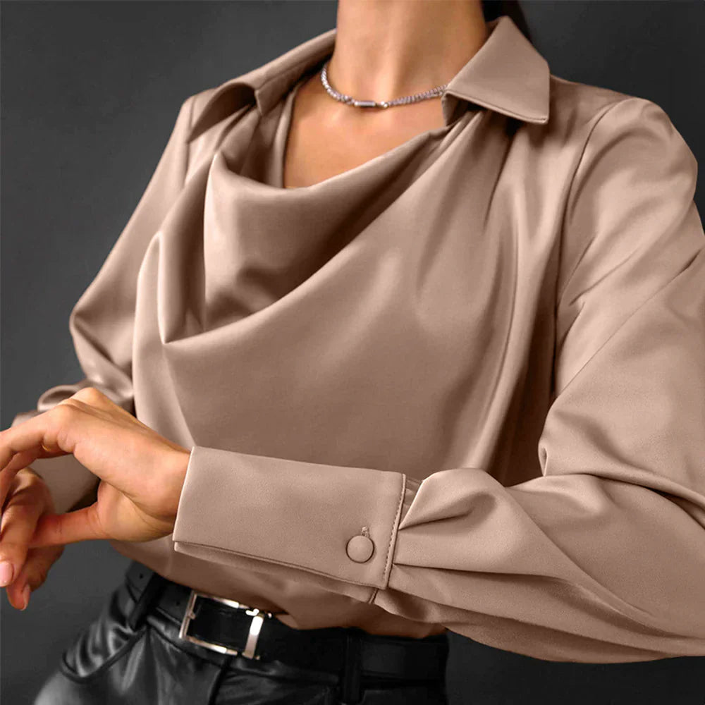 Samantha | Elegant Draped Neck Blouse with Long Sleeves - Lumina 3