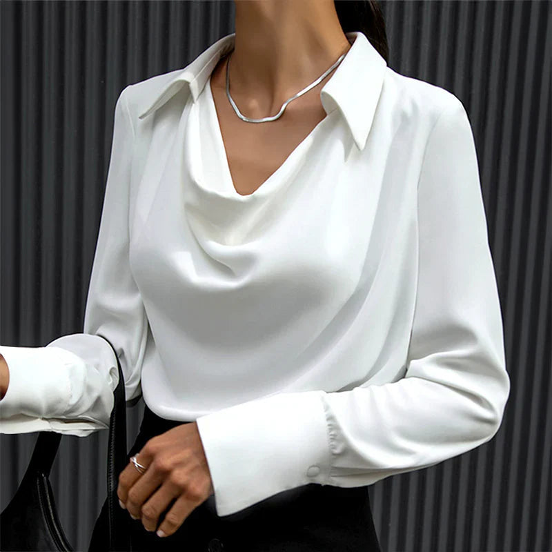 Samantha | Elegant Draped Neck Blouse with Long Sleeves - Lumina 5