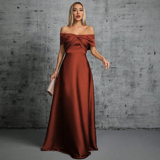 Satin Evening Gown – Irregular Cross Pleated Elegant Ball Dress 0