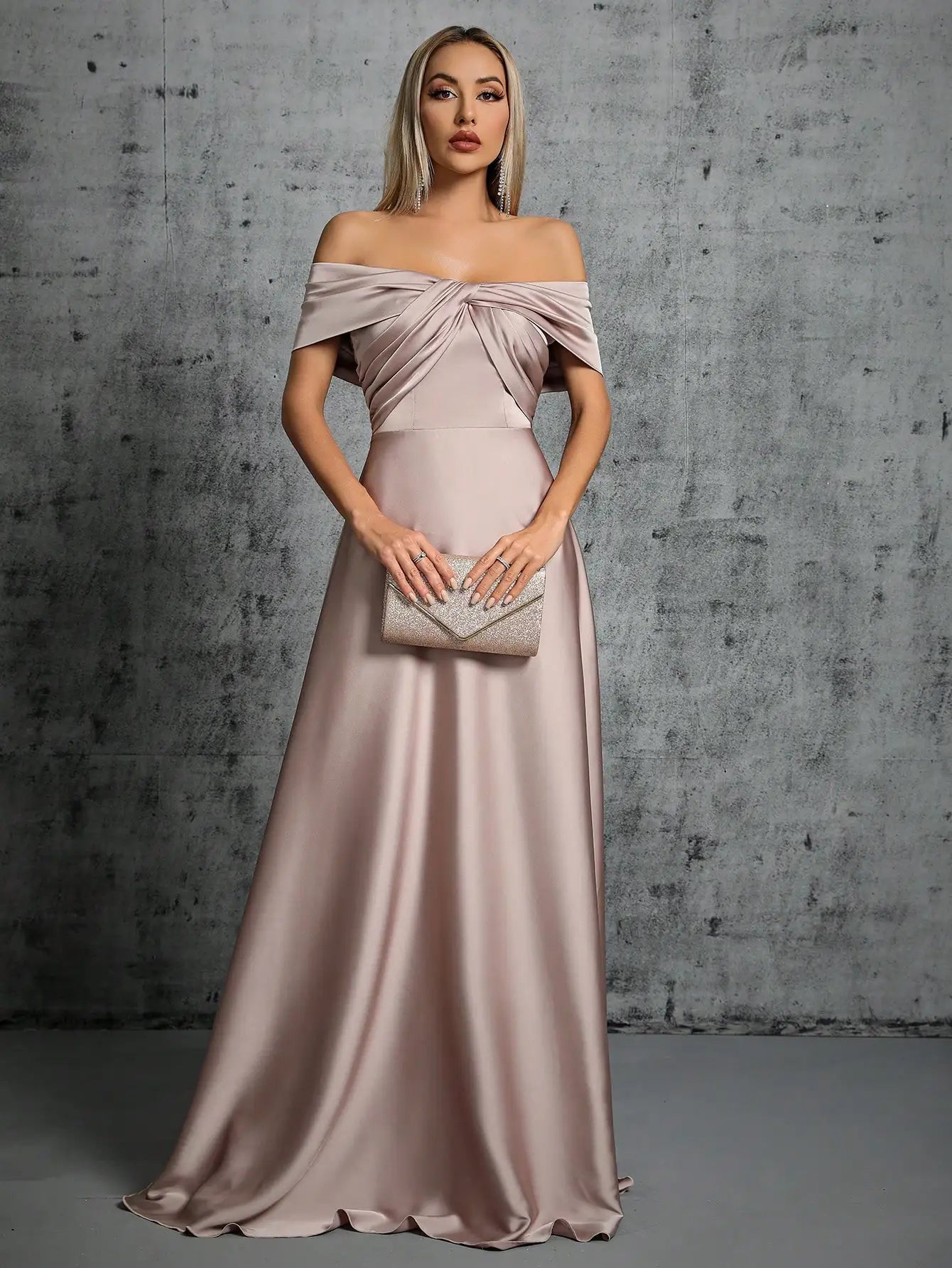 Satin Evening Gown – Irregular Cross Pleated Elegant Ball Dress 3