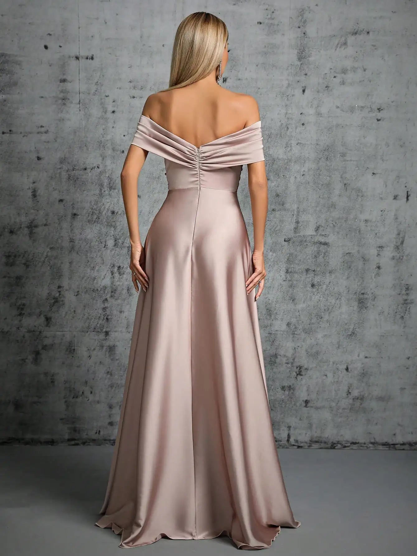 Satin Evening Gown – Irregular Cross Pleated Elegant Ball Dress 4
