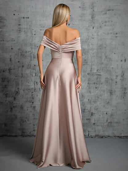 Satin Evening Gown – Irregular Cross Pleated Elegant Ball Dress 4
