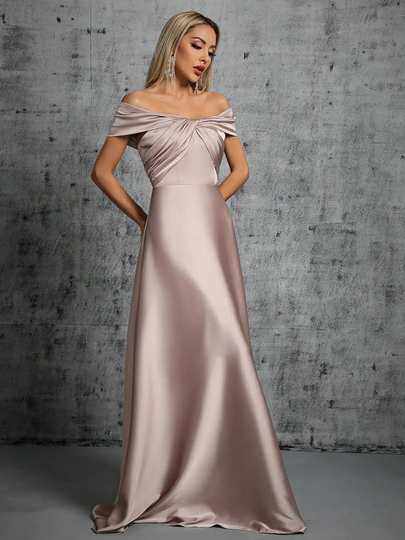 Satin Evening Gown – Irregular Cross Pleated Elegant Ball Dress 5