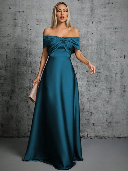 Satin Evening Gown – Irregular Cross Pleated Elegant Ball Dress 7