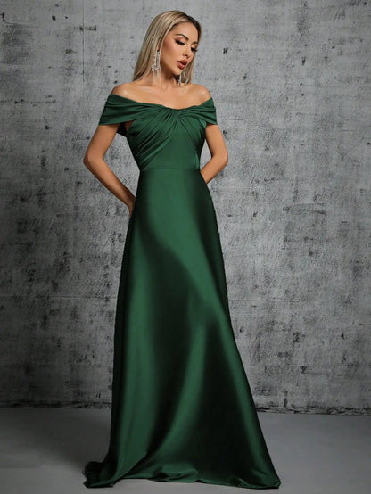 Satin Evening Gown – Irregular Cross Pleated Elegant Ball Dress 8