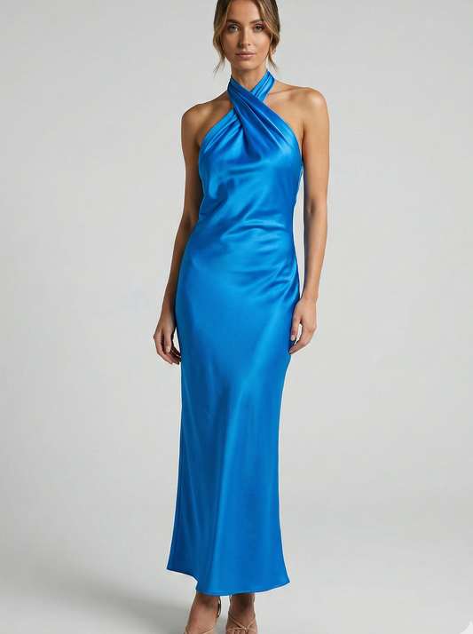 Satin Halter Neck Maxi Dress with Sleek Silhouette 1