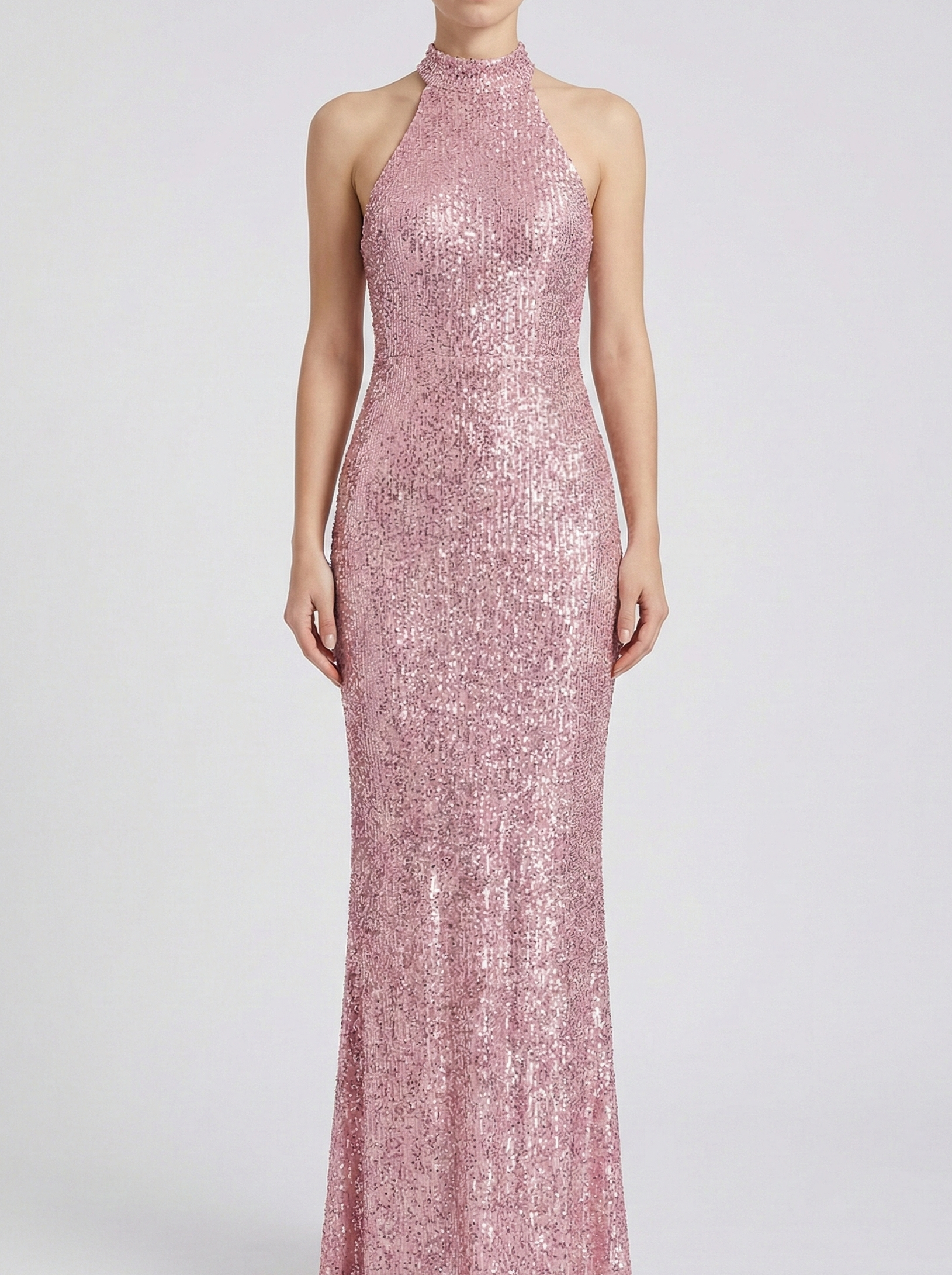 Sequin Halter Neck Maxi Dress with Elegant Fitted Silhouette 0