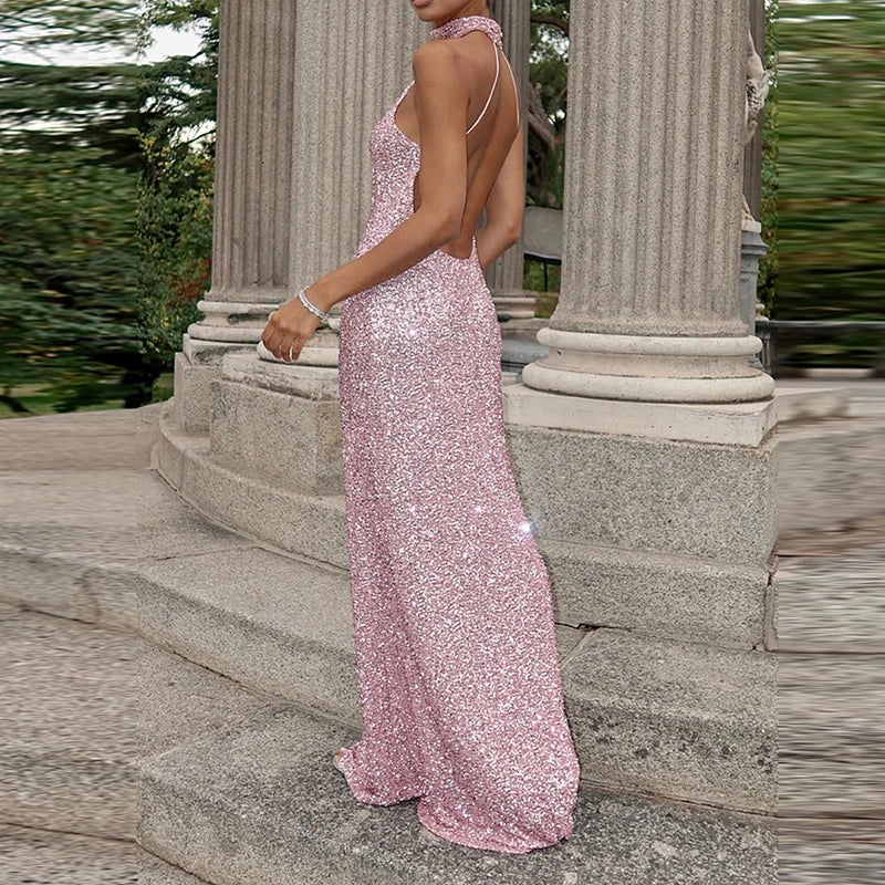 Sequin Halter Neck Maxi Dress with Elegant Fitted Silhouette 5