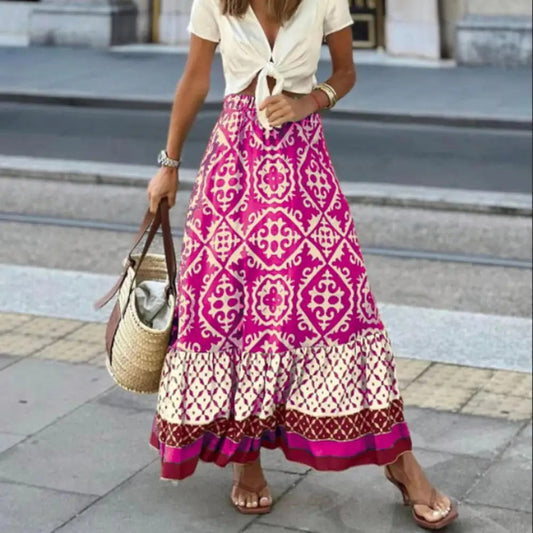 Seville | Women's Boho Maxi Skirt High Waist Floral Print Ruffle 0