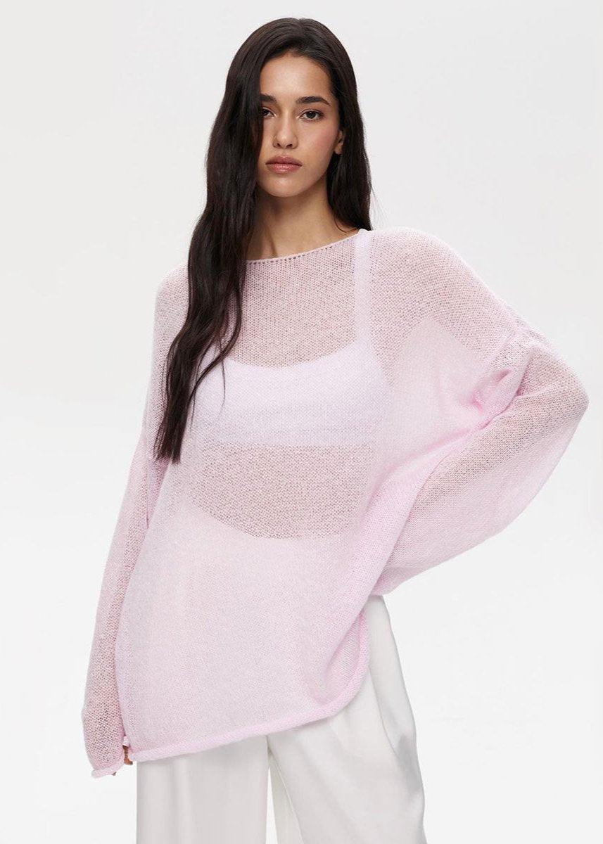 Sheer Pastel Pink Knit Sweater 0