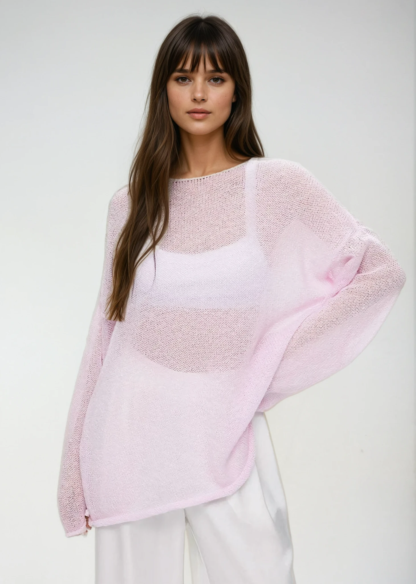 Sheer Pastel Pink Knit Sweater 1