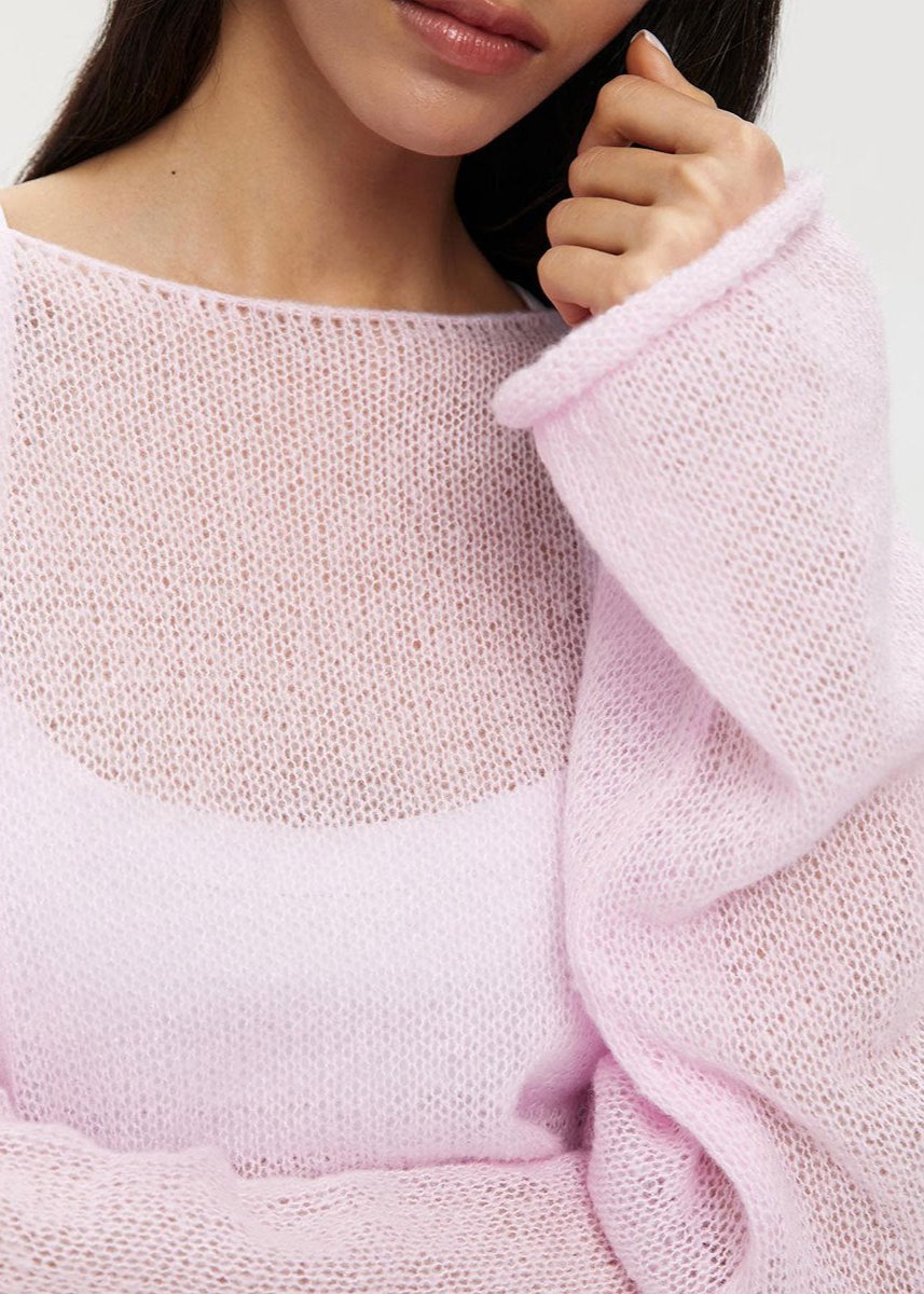 Sheer Pastel Pink Knit Sweater 4