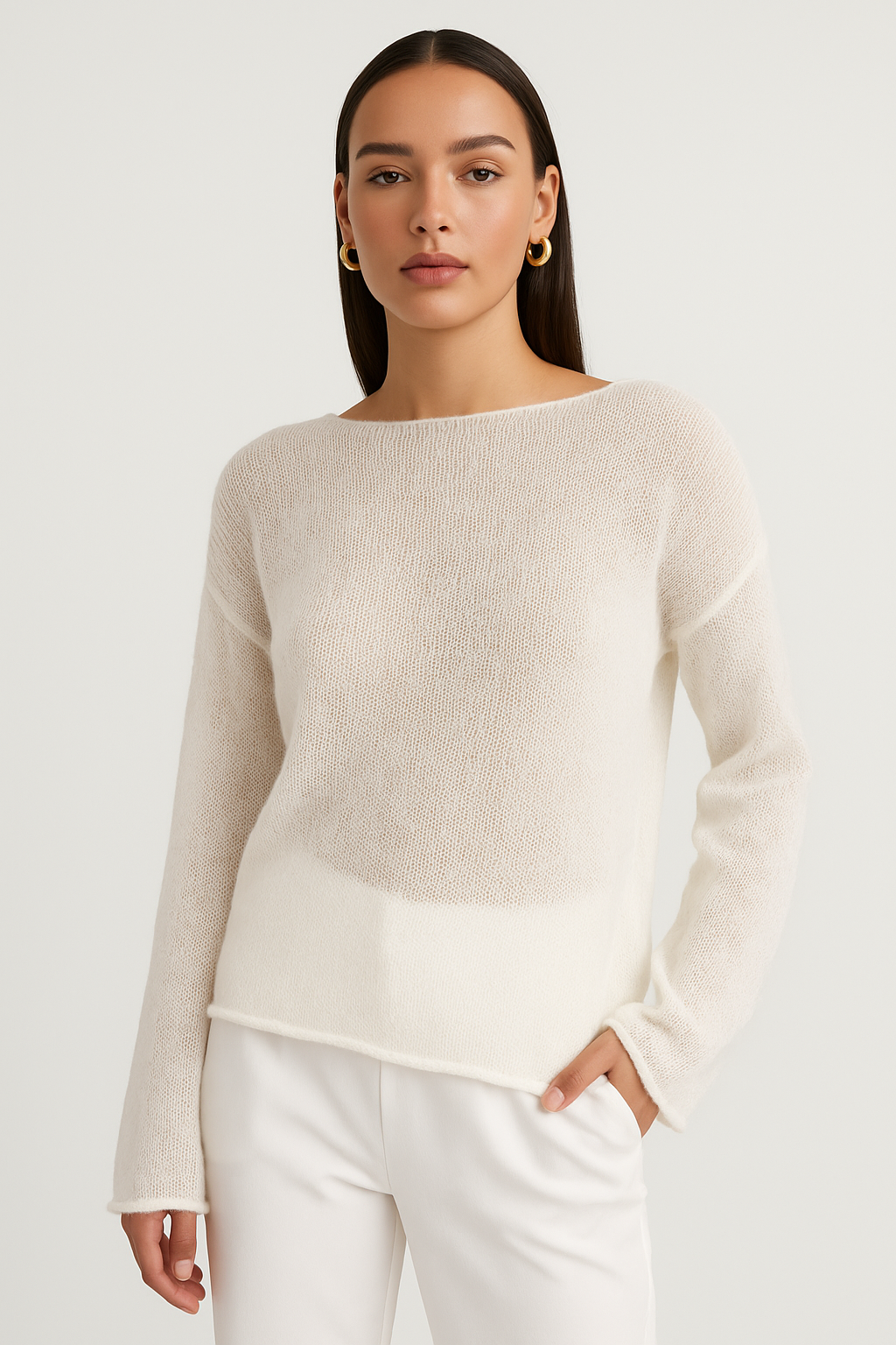 Sheer Textured Knit Sweater 0