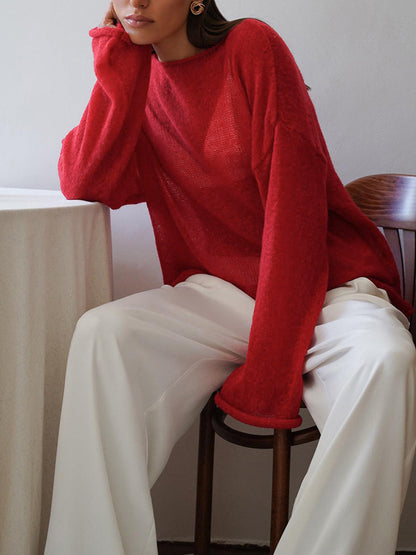 Sheer Textured Knit Sweater 5